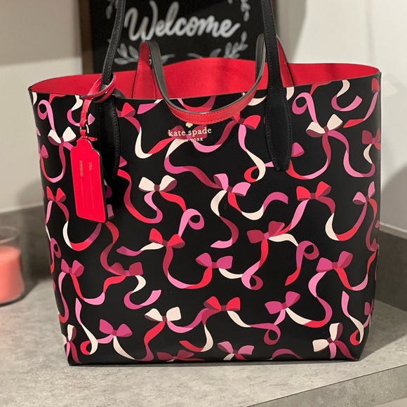 Kate Spade Black and Pink Ribbon Tote